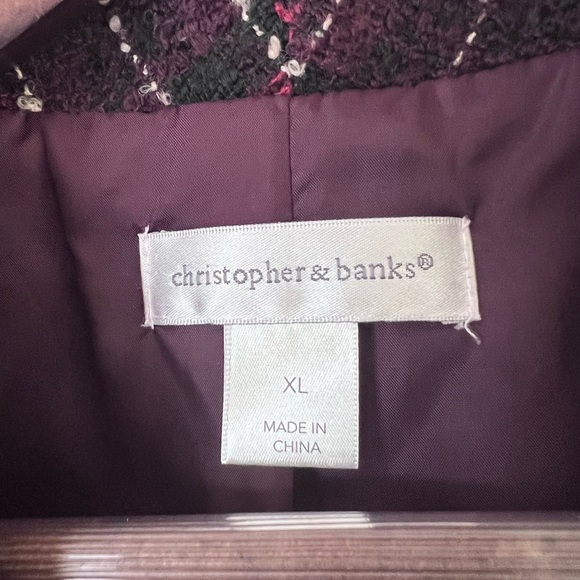 Christopher & Banks Merlot Black Red Plaid Curly/Tweed Zipped Vest - Picture 2 of 7